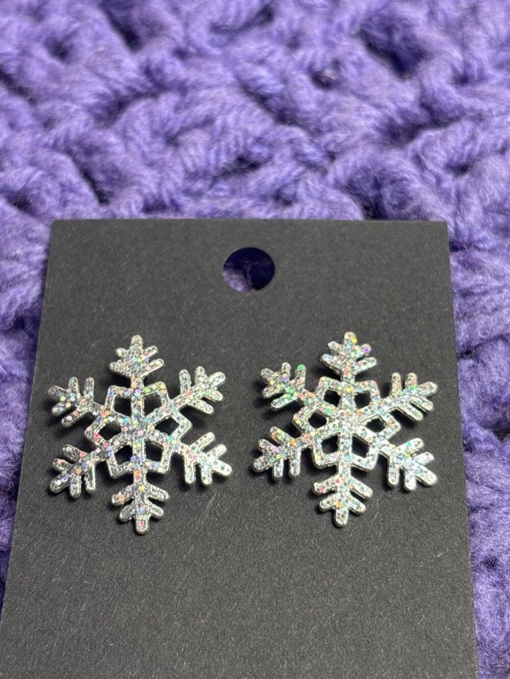 Glittery Sparkle Silvertone Snowflake Stud Earrings 1 inch